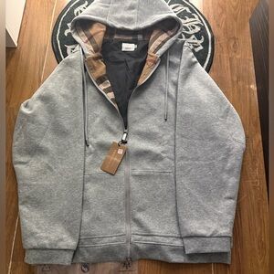 Burberry Gray Hoodie with Plaid Interior